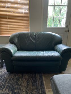 Green leather loveseat