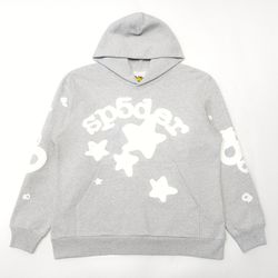 Sp5der Star Hoodie - Heather Grey / White (Puff Print)
