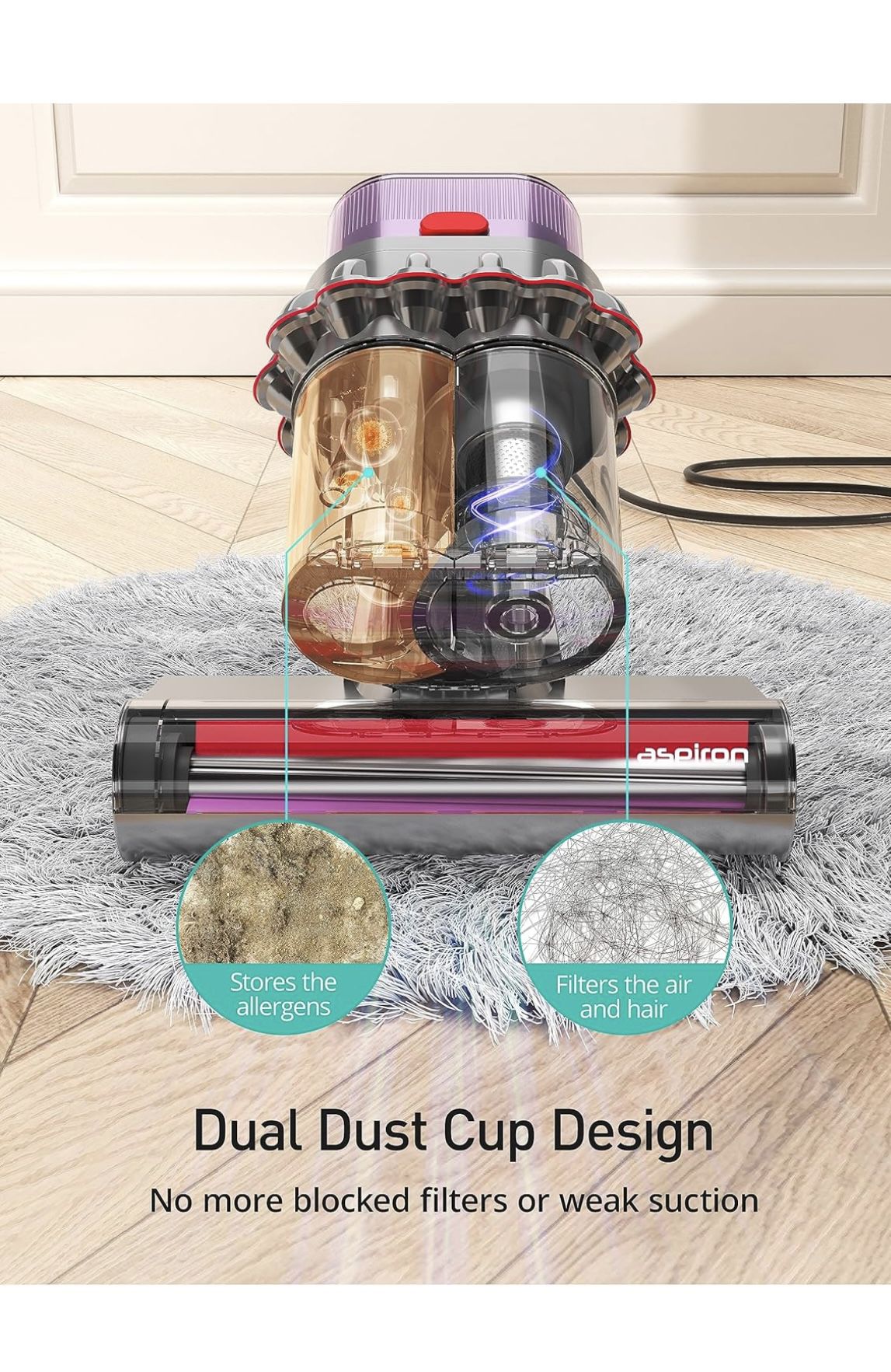 Mattress Vacuum Cleaner with Dust Sensor, 15Kpa UV Bed Vacuum, 99.9% Allergen Removal, Ultrasonic & 40000 RPM/Min Brushroll Rotation