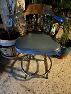 Vintage Wooden Captains Chair Barstool 