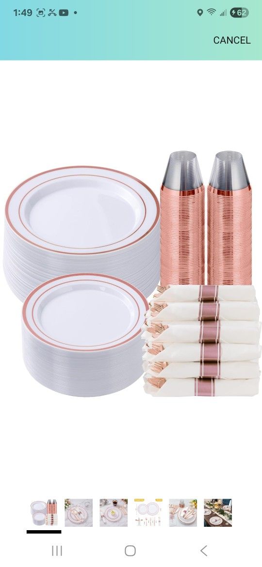 )
Goodluck 350 Piece Rose Gold Plastic Dinnerware Set for 50 Guests, Fancy Disposable Plates for Party, Include: 50 Dinner Plates, 50 Dessert Plates,