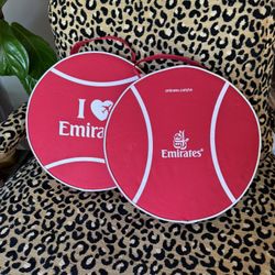 Two Emirates Airlines Red And White Stadium Tennis Seat Cushions 