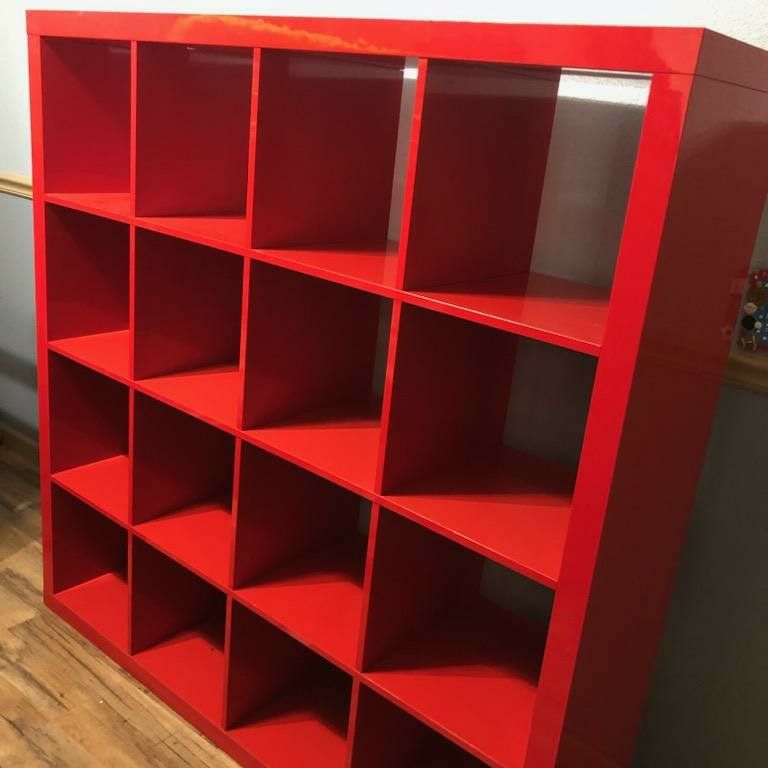 Beautiful Red Kallax Ikea Shelf Cubes Cubbies 4x4 16 Shelving for