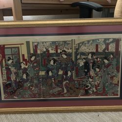 Antique Japanese Triptych Art