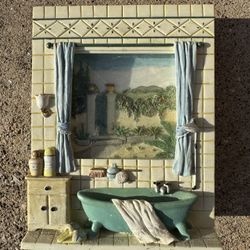 Bathroom Diorama/ Miniature Bathroom Shadow Box Framed Wooden Box