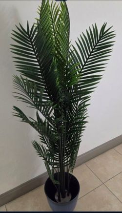 74" Faux Areca Palm in a 13" (Diameter) Blue Resin Planter @ Lasting Creations