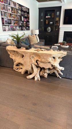 Teak Wood Root Console Table Bleached 