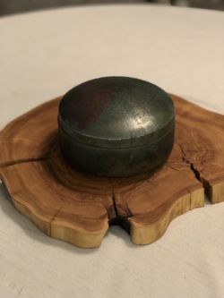 Artist Signed Studio Art Raku Pottery Round Lidded Trinket Box Copper Metallic