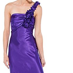 Purple Satin One-Shoulder Evening Dress with Floral Detail