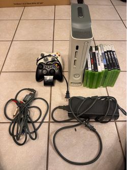 X box 360 with 2 controllers and 11 games