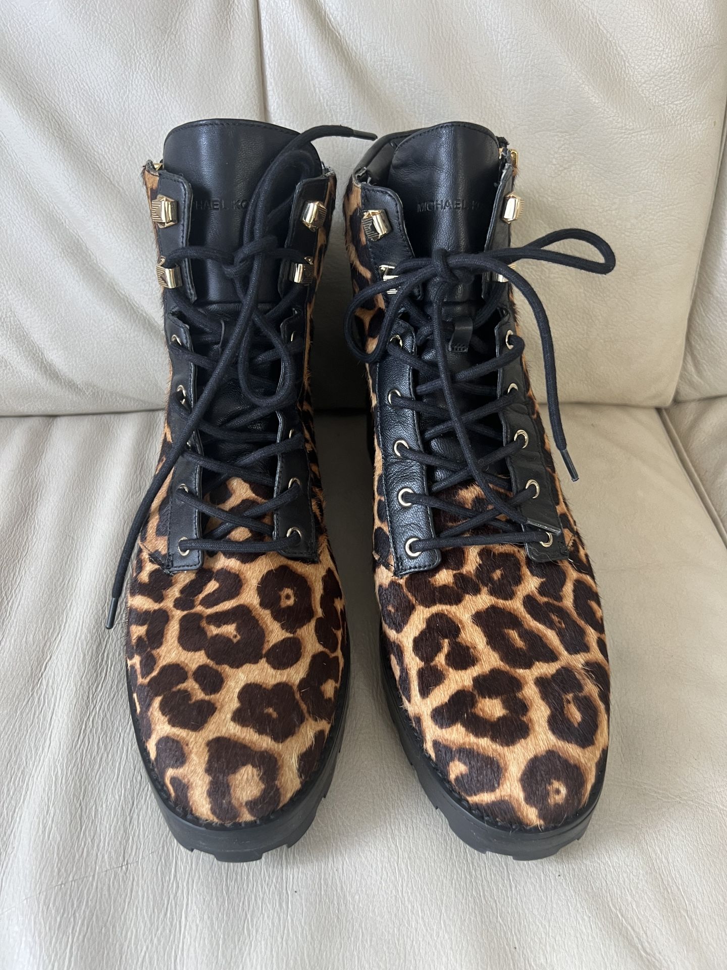 Michael Kors Rosario Cheetah-Print Fur Combat Boot Size 9