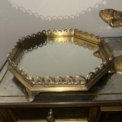 Vintage Bronze Vanity Mirrored Tray