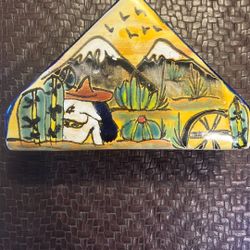 Vintage Mexican Pottery Ceramic Napkin Holder