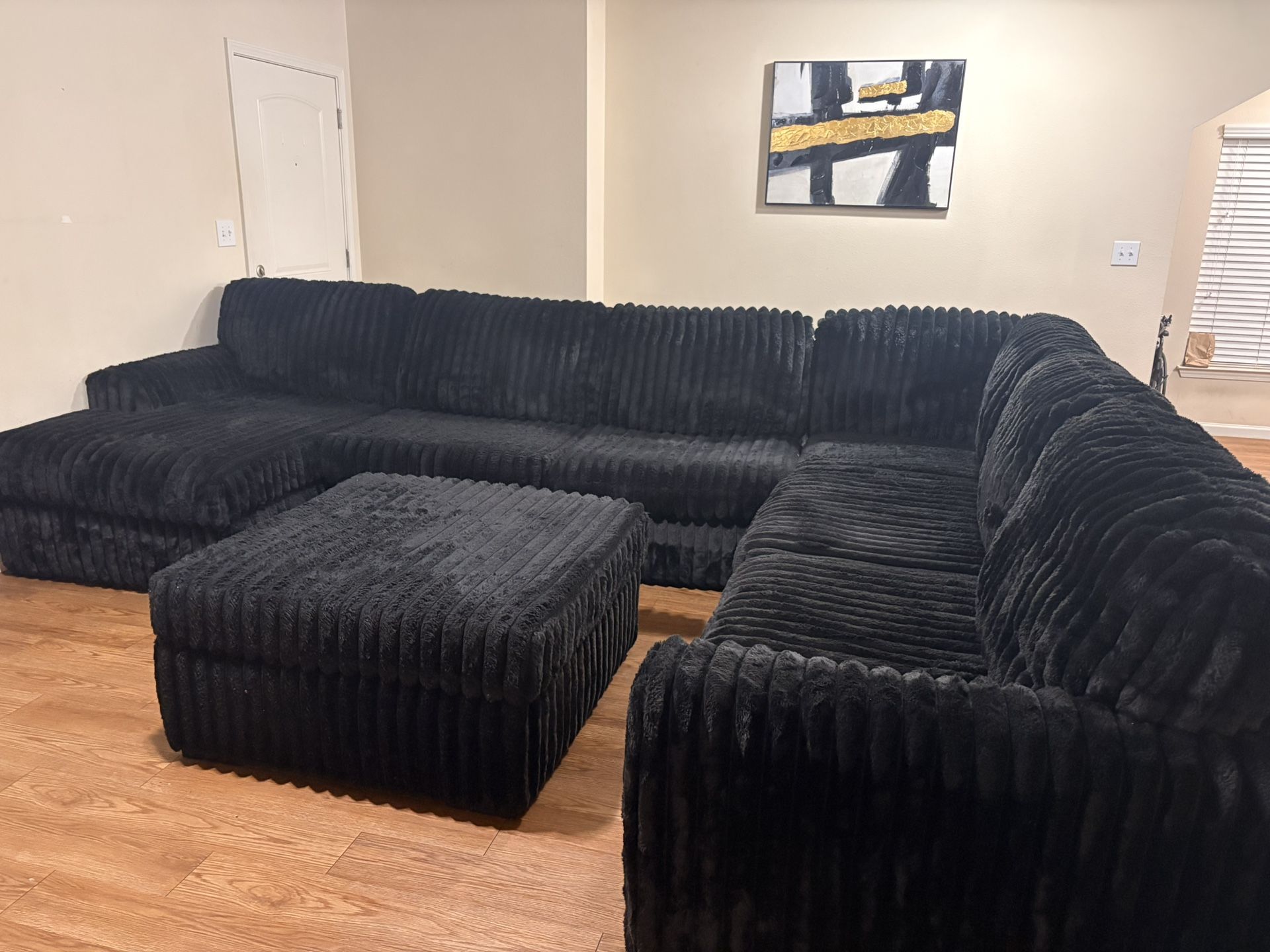 Black Jumbo Corduroy Sectional 