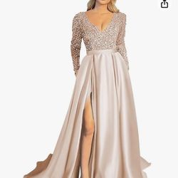 Size 16 V Neck Prom Dress w/Slit For Sale