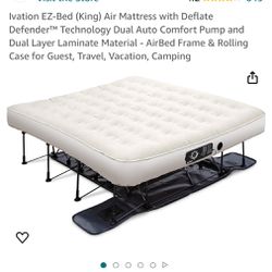 Ivation EZ-Bed (King) Air Mattress with Frame & Rolling Case, Self Inflatable, Blow Up Bed Auto Shut-Off, Comfortable Surface AirBed, Best for Guest, 