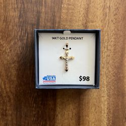 50% Off Two Tone 14k Gold Cross Pendant 
