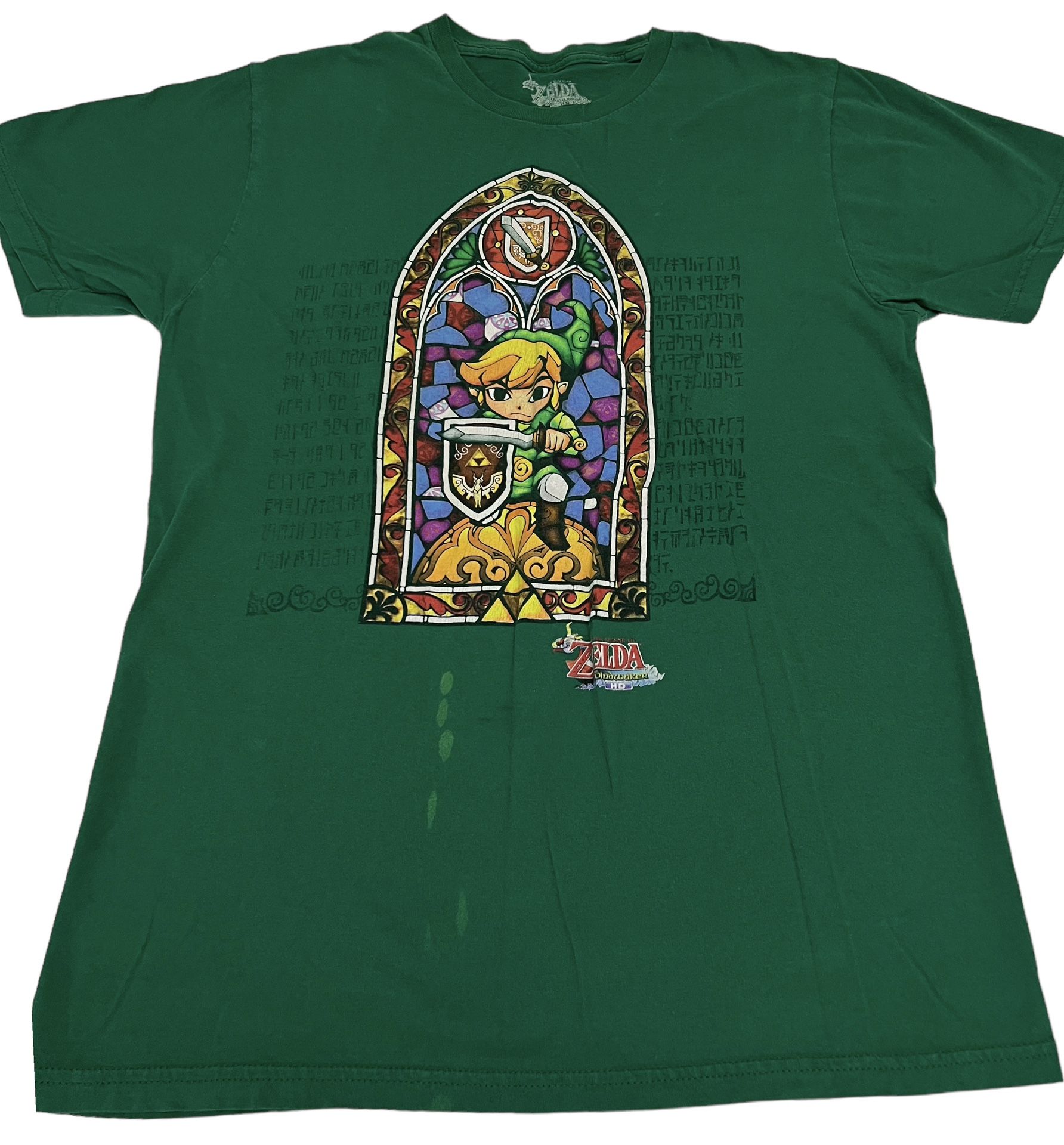 The Legend of Zelda Wind Waker HD Stained Glass Link Green T-Shirt L Nintendo