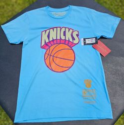 New York Knicks Mitchell & Ness Blue Arctic Sunset T-Shirt- Small- NEW W/TAGS
