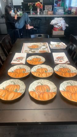 Fall Pumpkin Dinnerware Set with Placemats and Napkins
