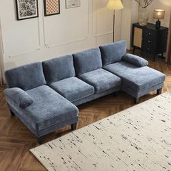 U Shaped Navy Blue Couch 
