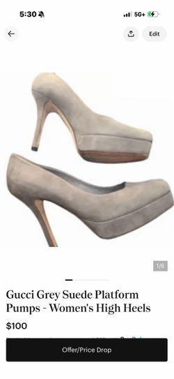 Gucci Grey Suede Platform Pumps