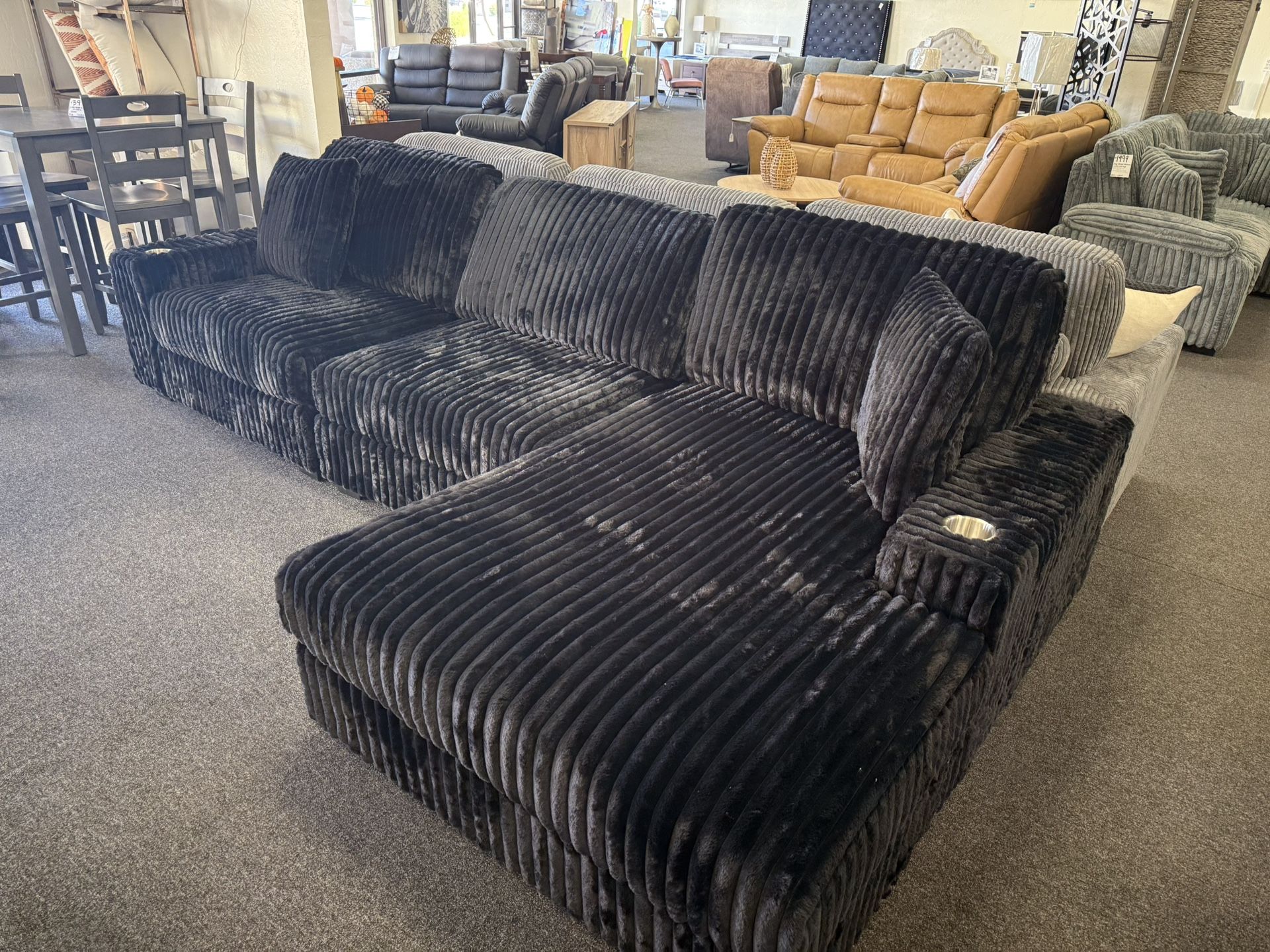 Black Corduroy Sectional With Large Chaise