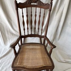 Vintage Wood Spindle and Cane Rocking Chair