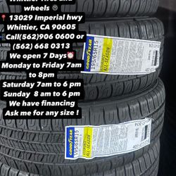 SET OF NEW TIRES, 195/65R15 GOODYEAR ASSURANCE ALL SEASON, INCLUDING MOUNTING AND BALANCING. ASK ME FOR ANY SIZE OR BRAND, WE HAVE THE BEST PRICES OF 