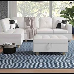 White Leather Sectional Couch And Ottoman