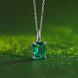 Fifty8 3ct DEW Emerald Cut Moissanite Necklace, 925 Sterling Silver, Elegance of Innocence