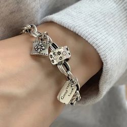 925 Sterling Silver Womens Good Luck Charm Chain  Bracelet Gift