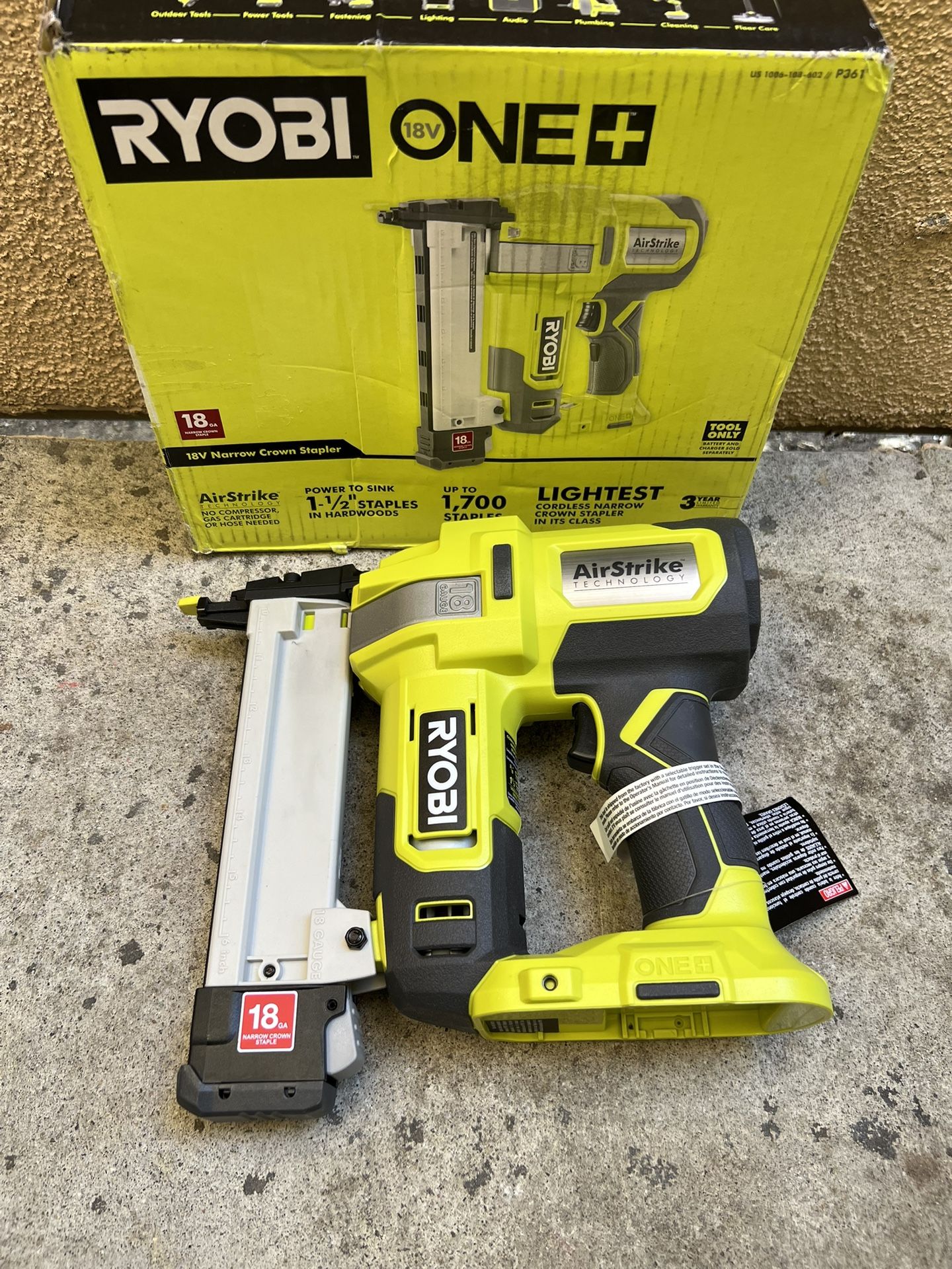 RYOBI ONE+ 18V 18-Gauge Cordless AirStrike Narrow Crown Stapler (Tool Only)