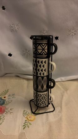 Stacking Mugs Set with Metal Rack