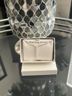 Macy’s Sterling Silver CZ Diamond Bar Necklace 