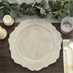 RUSTIC WHITE WOOD LOOK CHARGERS WITH SCALLOPED EDGE