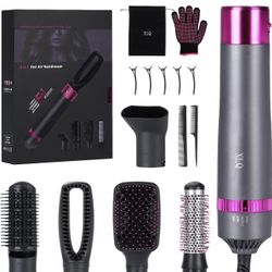 Blow Dryer Brush for Women, Multifunctional Negative Ion Electric Hot Air Hair Comb Styler with Detachable Straightener and Curling Attachments,Black 
