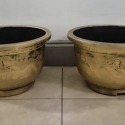 *** NEW LOW PRICE *** PAIR of 15" (Diameter) Gold Resin Planters ($30 - PAIR) @ Lasting Creations
