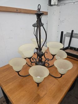 Black Metal Chandelier With Frosted Glass Shades