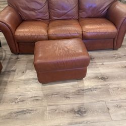Brown Leather Couch, Loveseat, Chair And Ottoman 