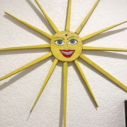 Wall  Hanging Wood Sun With Happy Face