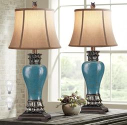 27" Set of 2 Tall Farmhouse Rustic Table Lamps 