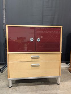 Ikea Two-Tone Wood and Red Accent Cabinet with Drawers