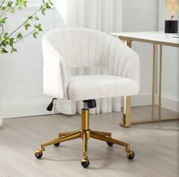 White Velvet Swivel Chair with Gold Base