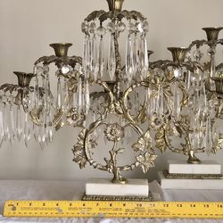 2 Large Vintage Hollywood Regency Crystal Tabletop Candelabras, 100 Crystals!