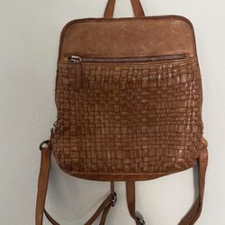 Vilenca Holland Brown Woven Leather Backpack Purse