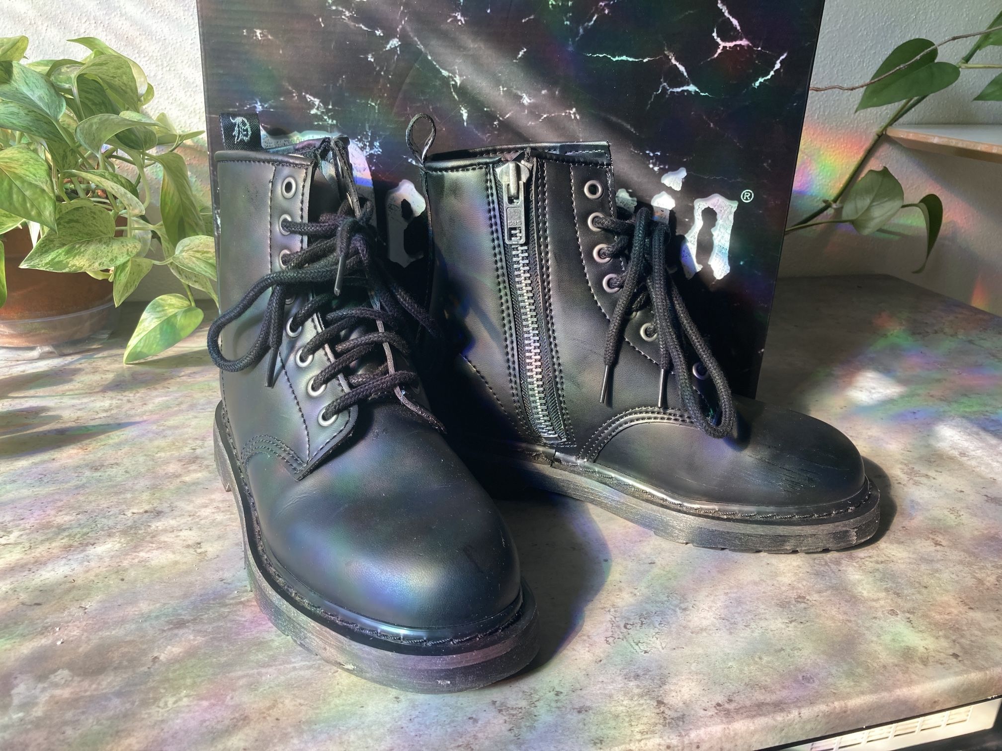 demonia boots - size 7 mens, 9 womens - vegan leather