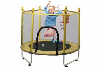 Open box 📦140 cm Children's Elastic Bed, Trampolim Criança Outdoor with Safety Net, Inner Elastic Beds with Basketball Hoop Trampolines for Children