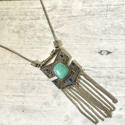Large Faux Turquoise Pendant Necklace 