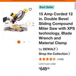 DEWALT 15 Amp Corded 12 in. Double Bevel Sliding Compound Miter Saw with XPS technology, Blade Wrench and Material Clamp